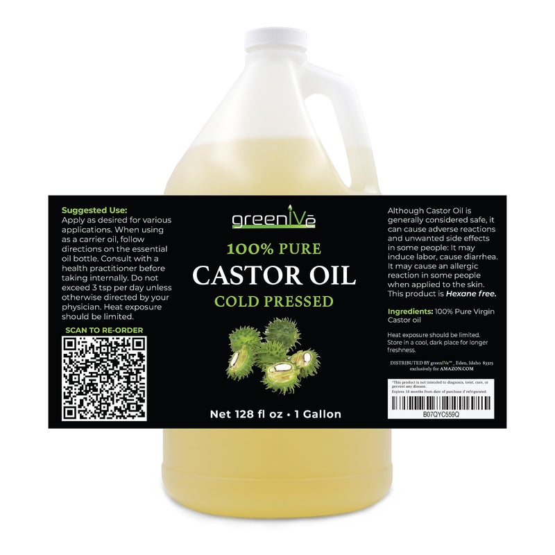GreenIVe Castor Oil Organically Grown 100% Pure 128oz (1 Gallon) Bottle Cold Pressed, Hexane Free, Eyelash and Eybrow Growth Serum, Skin Moisturizer Detox and Wraps - Image 3